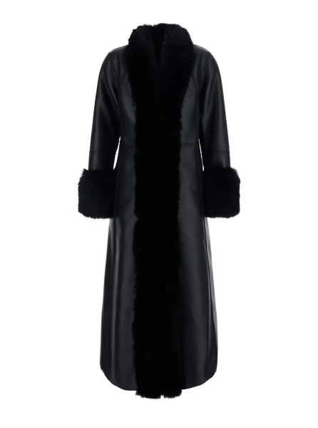 Paltoane Black Long fur coat with reversible design in eco-fur for women