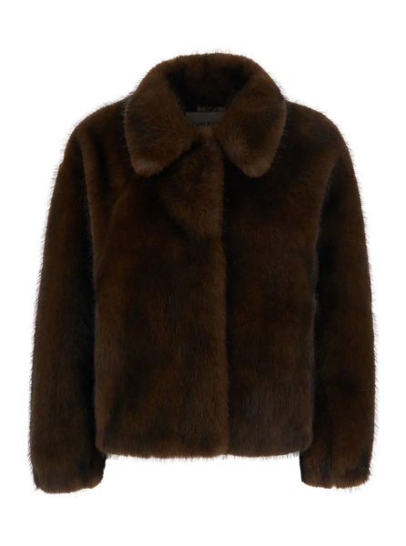 Paltoane Brown shearling coat with wide collar and long sleeves in ecofur for women