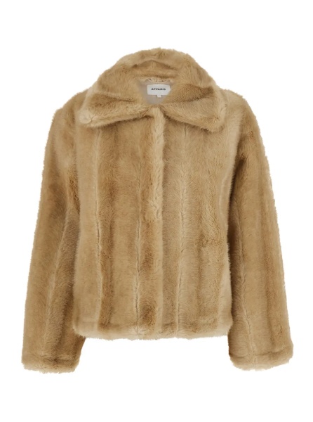 Paltoane Elis Shaved Mink Coat with shawl collar and long sleeves in beige synthetic fur for women