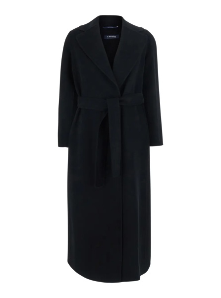 Paltoane 'Poldo' Black Coat with Notched revers and front belt closure in wool for women