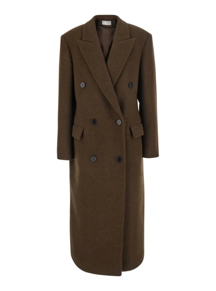 Palton 'Bamira' brown Double-breasted coat with Peak revers in wool for women