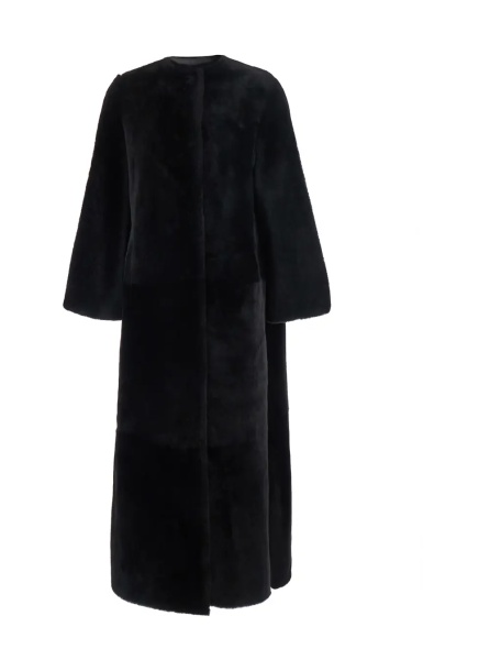 Palton Brown Shearling Coat with round collar and snap button closure on the front in fur for women