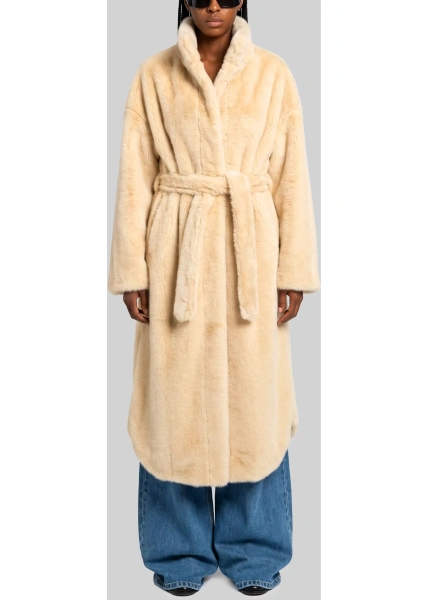 Palton Camel Ravello Faux Fur Robe Coat