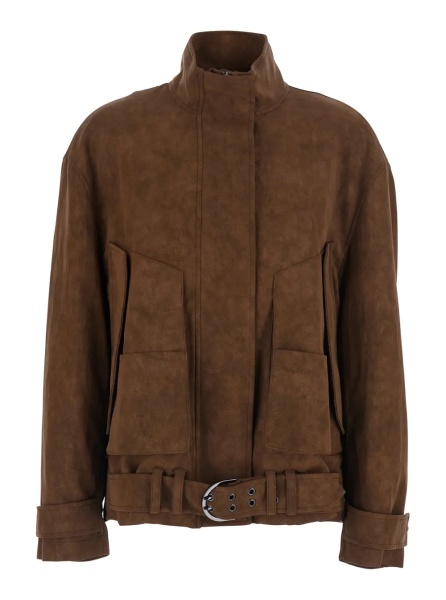 Palton Coat with Notched Revers and Long Sleeves in Tech Fabric Brown Women