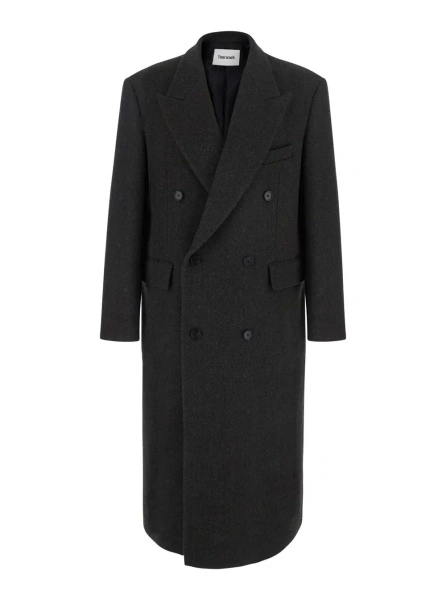 Palton Dark brown Double-breasted coat with Peak revers in wool and cashmere for men