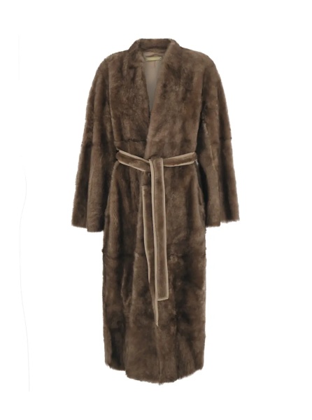 Palton 'Davos' Beige Shearling Coat with Belt Closure in Fur for Women