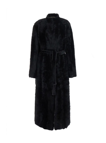 Palton 'Grace' Black shearling coat with belt closure in fur for women