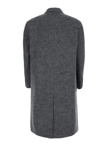 Palton Grey Double-breasted coat with Peak revers in wool blend for men