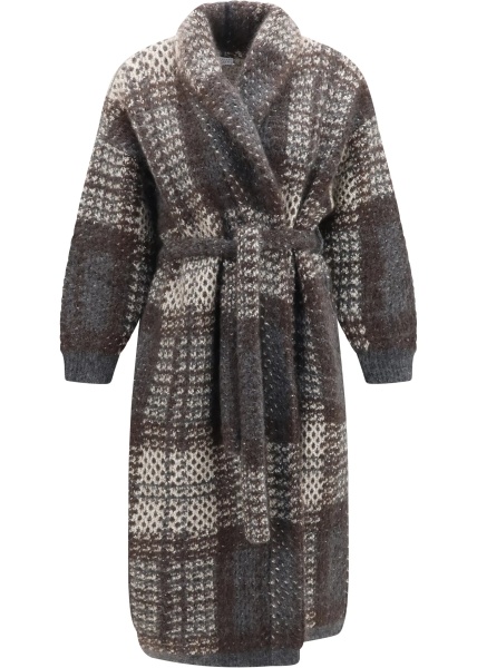 Palton Macrocheck mohair blend Coat with belt