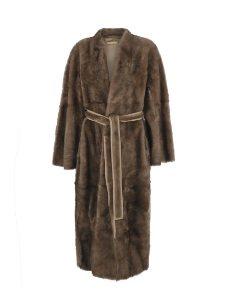 Palton Nour Hammour bej din shearling si blana