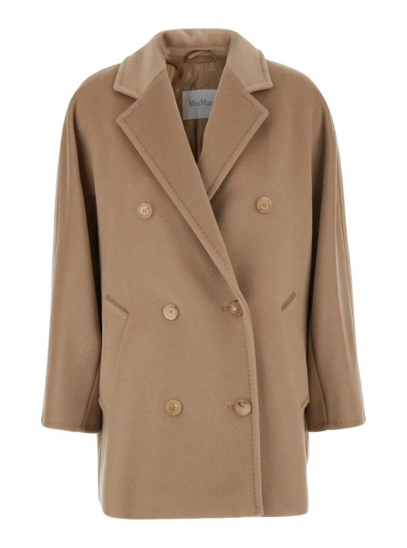 Palton 'Rebus' Beige Short Double-Breasted Coat with Notched Revers in Wool and Cashmere for Women