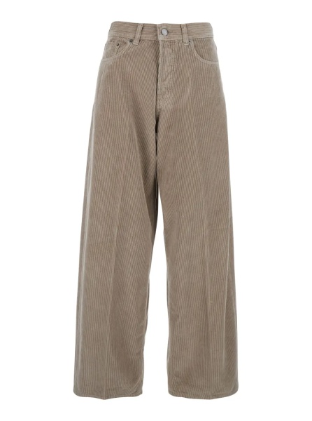 Pantaloni 'Bethany' Brown Ribbed Knit Pants with Wide Leg in Cotton Woman