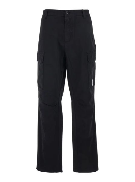 Pantaloni Black Cargo Pants with Logo Plate on the Side and Two Front Cargo Pockets In Cotton for Men