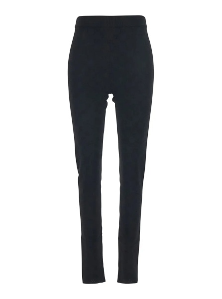Pantaloni Black Leggings with Ribbed Waist and All-Over GG Embroidery in Viscose Blend Women