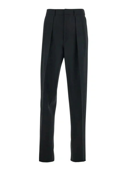 Pantaloni Black Pants with HIgh Waist and Pences in Wool Man