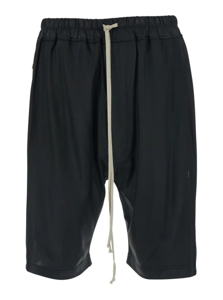 Pantaloni Black Shorts with Elasticated Waist and Drawstring in Tech Fabric for Men