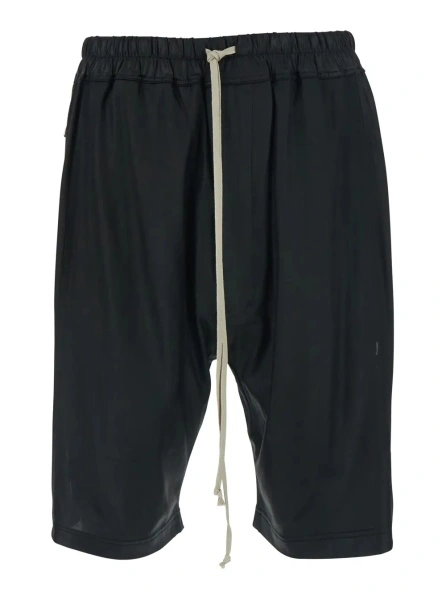 Pantaloni Black Shorts with Elasticated Waist and Drawstring in Tech Fabric for Men