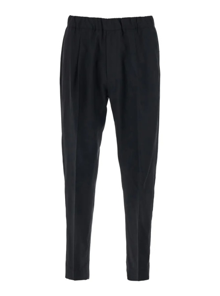 Pantaloni Black Trousers with Side Pockets and Elastic Waist in Wool blend for Men