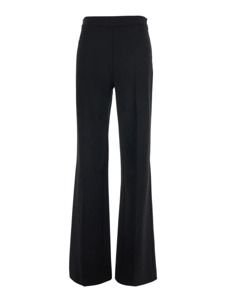 Pantaloni Black Wide Leg Trousers with Logo Plate on the Back in Stretch Viscose for Women