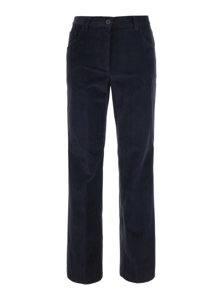 Pantaloni Blue Pants with Belt Loops and Five-Pocket Design in Corduroy for Women