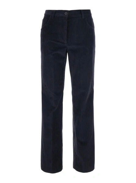 Pantaloni Blue Pants with Belt Loops and Five-Pocket Design in Corduroy for Women