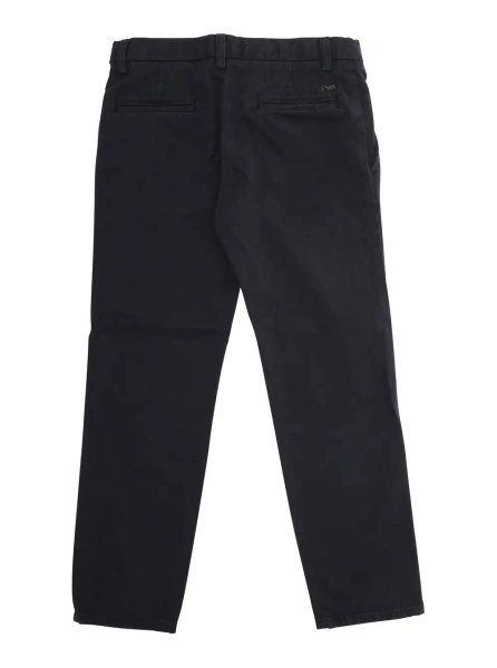 Pantaloni Blue Trousers with Belt Loops and Logo Plate on the Back in Cotton Boy
