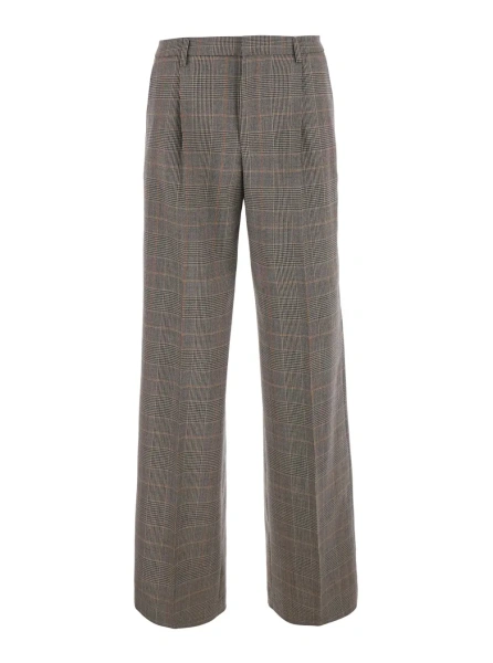Pantaloni brown Tailored Pants with front pleat and striped Motif in wool for women
