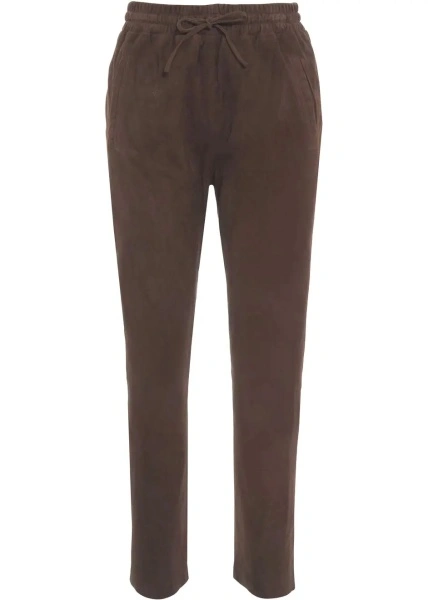 Pantaloni casual Oakwood maro din piele intoarsa
