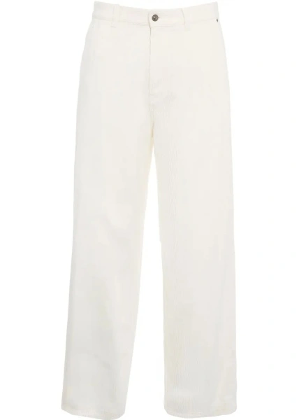 Pantaloni casual Paolo Pecora albi din catifea reiata