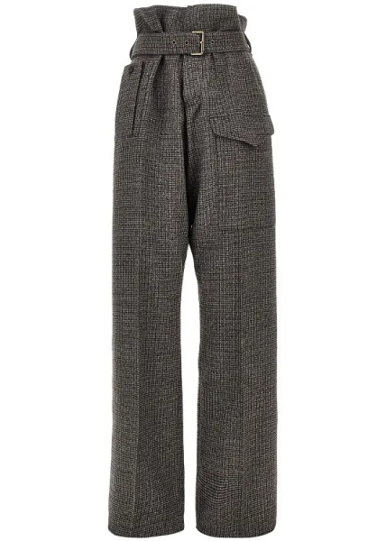 Pantaloni Check wool pants with belt