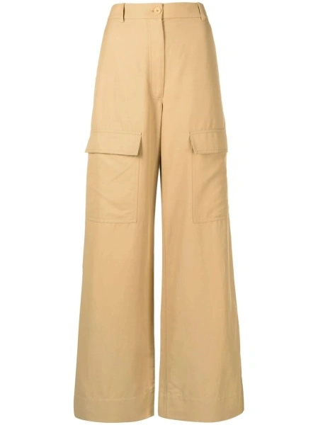 Pantaloni evazati Stella McCartney neutri din in si bumbac