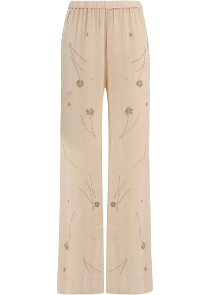 Pantaloni Fleurs d’Orient embroidered crushed velvet Pants