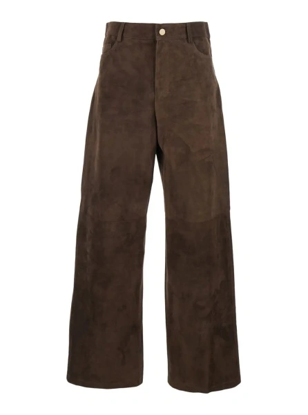 Pantaloni 'Fulmine' Brown Pants with Logo Patch on the Rear in Suede Woman