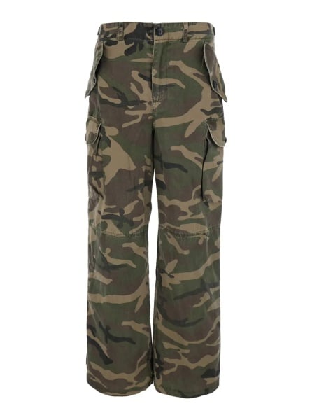 Pantaloni Green Cargo Pants with Camouflage Print in Fabric for Men