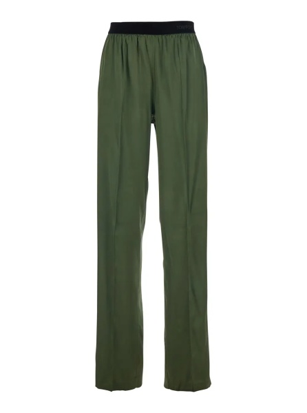 Pantaloni Green Elastic Waist Pants with Logo Lettering in Stretch Silk Woman