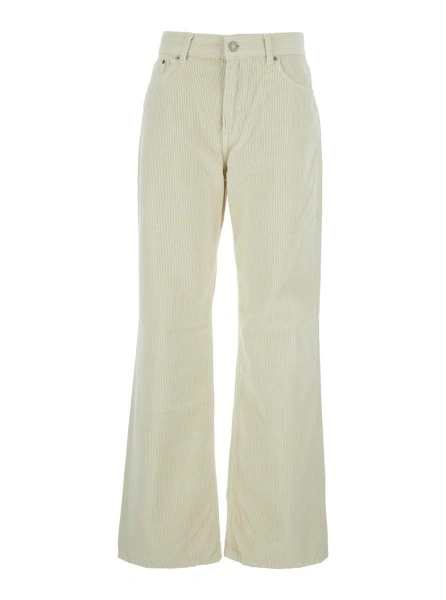 Pantaloni HAIKURE albi din catifea reiata 'Korea'