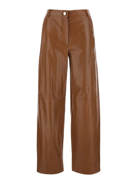 Pantaloni 'Legno' Beige Pants with Button and Zip Closure at the Front in Leather for Women