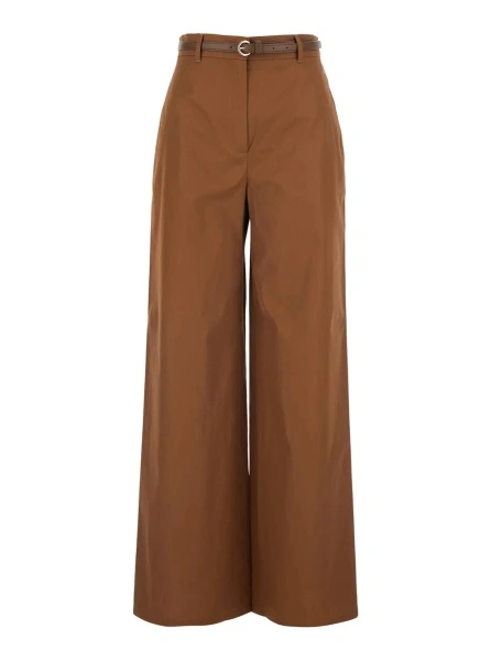 Pantaloni MaxMara Studio maro din bumbac