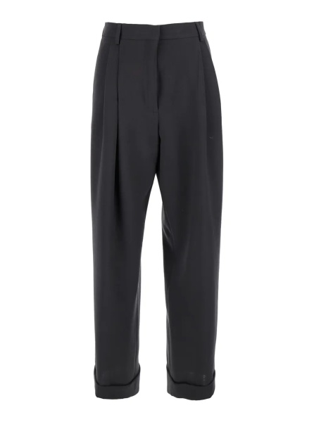 Pantaloni 'Partan' Grey Pants with Turn-Up Hem and Two Rear Flap Pockets with Button in Wool Woman