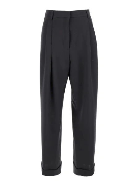 Pantaloni 'Partan' Grey Pants with Turn-Up Hem and Two Rear Flap Pockets with Button in Wool Woman