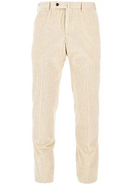 Pantaloni PT TORINO albi din catifea cotelata