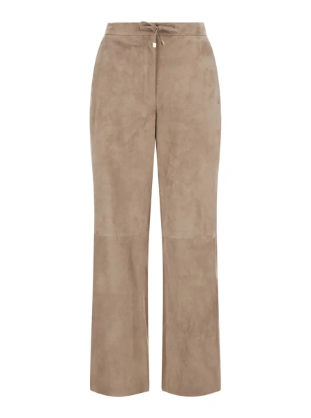 Pantaloni 'S MAXMARA trousers in lamb suede with beige suede leather fabric for women