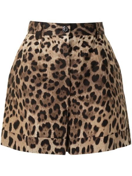 Pantaloni scurti Dolce & Gabbana Leopard maro din bumbac