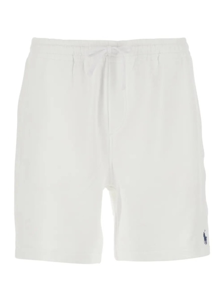 Pantaloni White Bermuda Shorts with elasticated waist and drawstring and Pony embroidery on the front in cotton for men