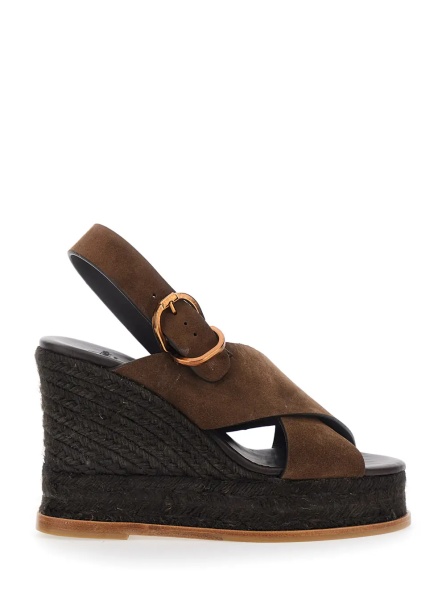 Pantofi 'Bettina' Brown Wedges with Adjustable Strap and Logo on the Insole in Leather for Women