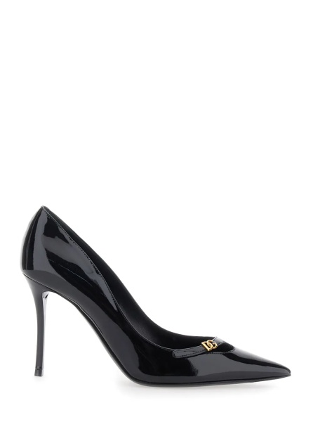 Pantofi Black High-heeled pumps with logo plaque on the front in leather for women
