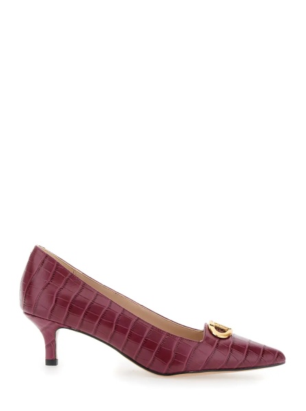 Pantofi Bordeaux Pumps with Low Stiletto Heel and Embissed Crocodile Effect in Leather Woman