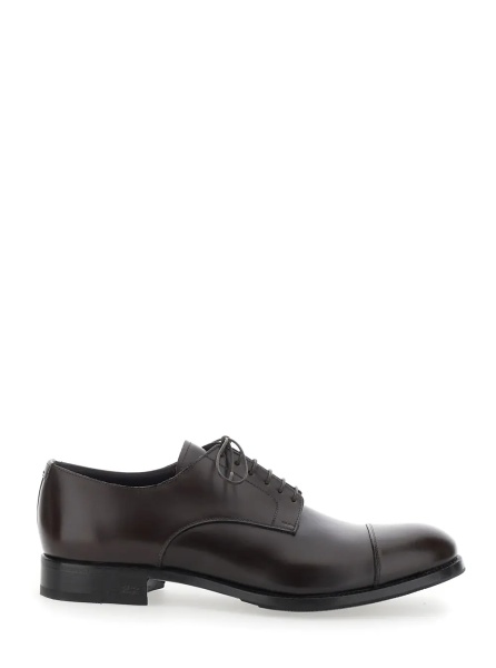 Pantofi Brown Lace-up shoes with almond toe and front lace-up closure in smooth leather for men