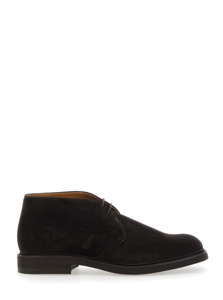 Pantofi Brown lace-up shoes with rounded toe and low heel in suede for men