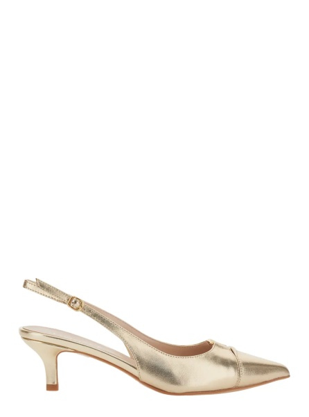 Pantofi Gold Colored Pumps with Pointed Toe Design in Fabric Woman